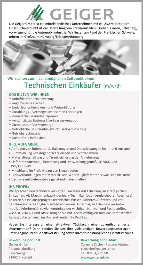 Stelle als technischer Einkäufer (m/w/d)