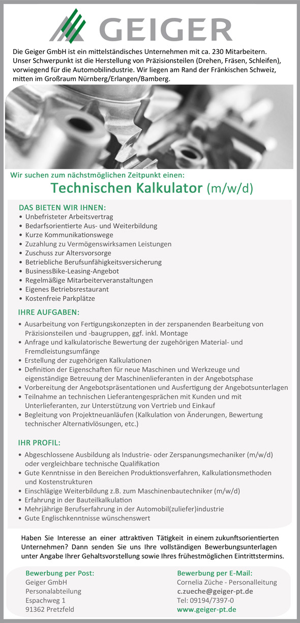 Stelle als technischer Kalkulator (m/w/d)