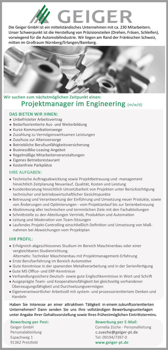 Stelle als Projektmanager im Engineering (m/w/d)