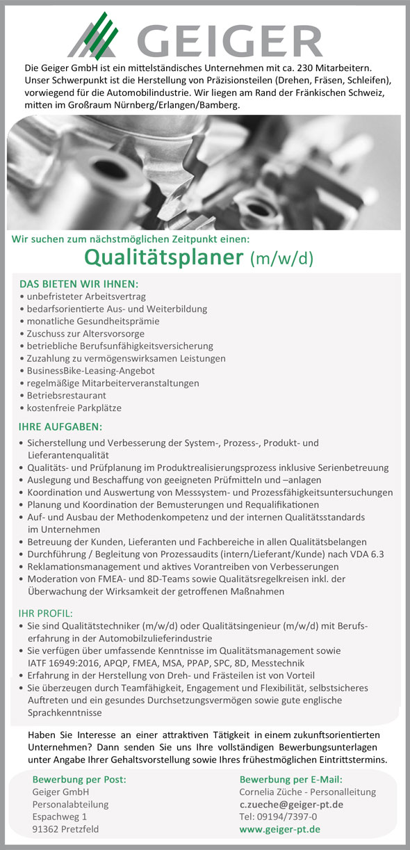 Stelle als Qualitätsplaner (m/w/d)